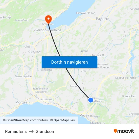 Remaufens to Grandson map