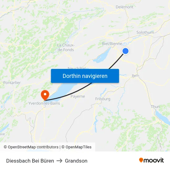 Diessbach Bei Büren to Grandson map