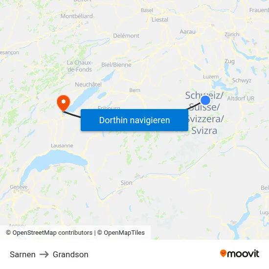 Sarnen to Grandson map