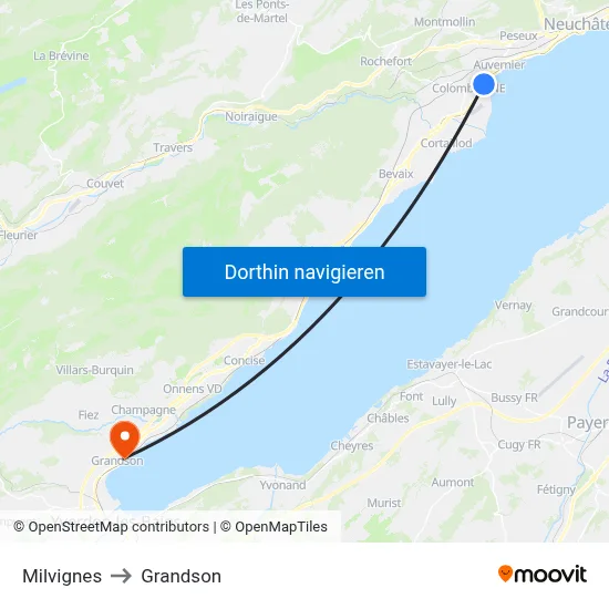 Milvignes to Grandson map