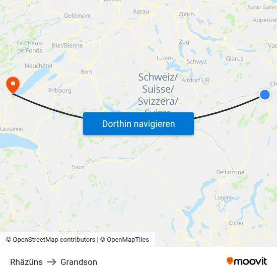 Rhäzüns to Grandson map