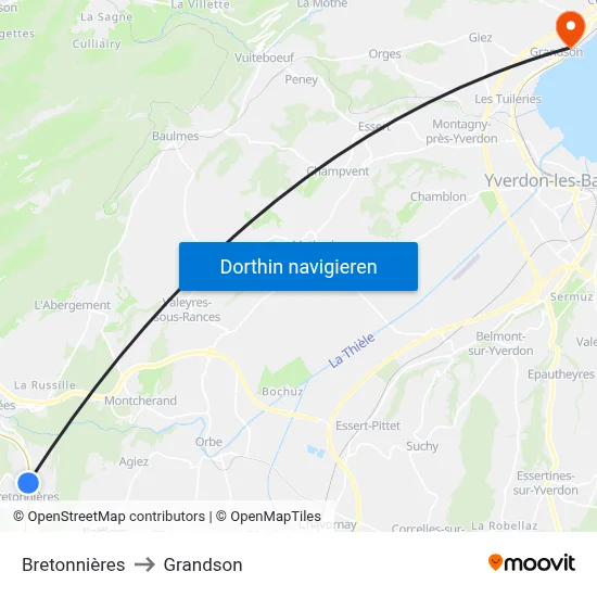 Bretonnières to Grandson map