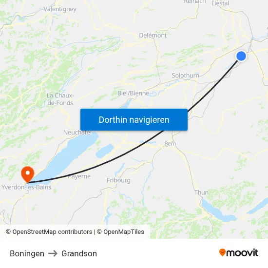 Boningen to Grandson map