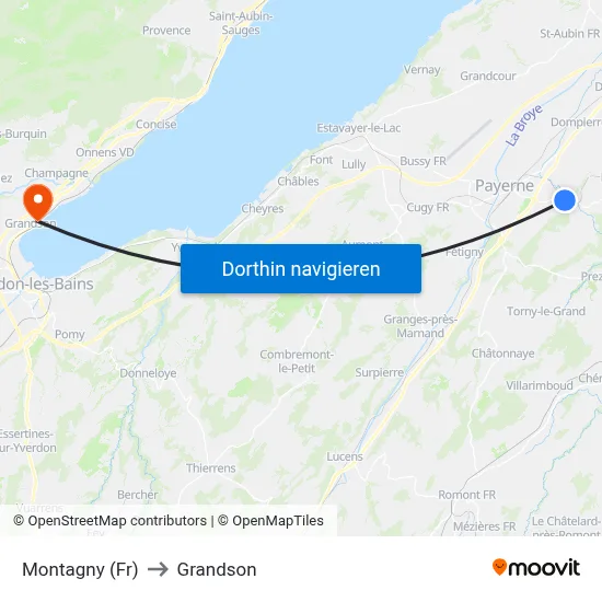 Montagny (Fr) to Grandson map