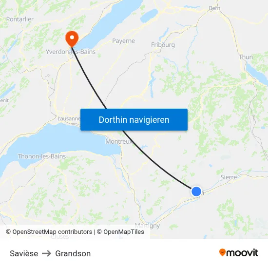 Savièse to Grandson map
