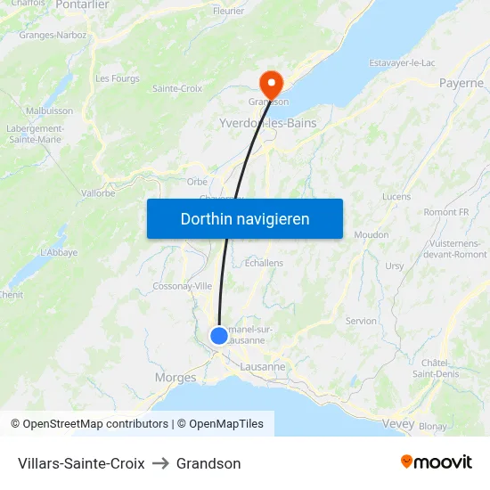 Villars-Sainte-Croix to Grandson map