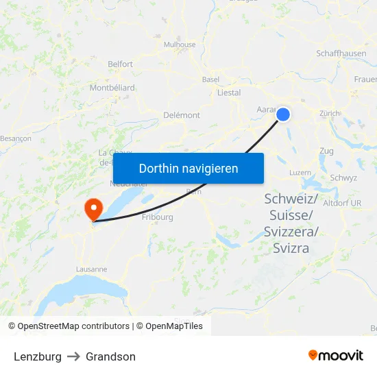 Lenzburg to Grandson map