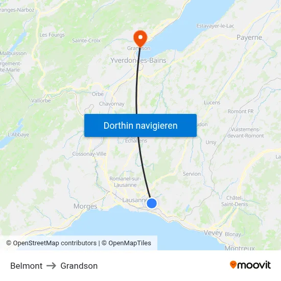 Belmont to Grandson map