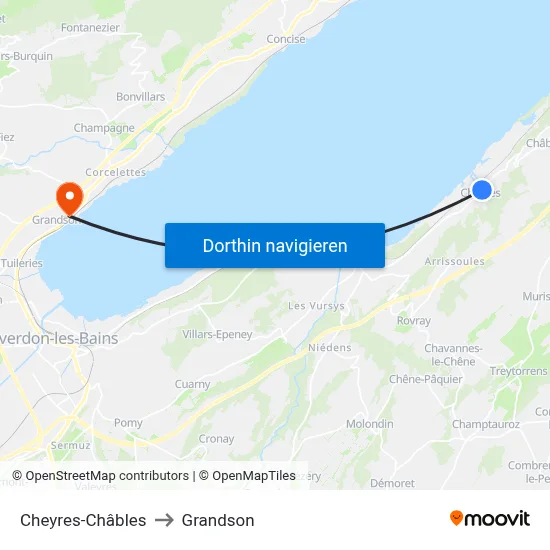 Cheyres-Châbles to Grandson map