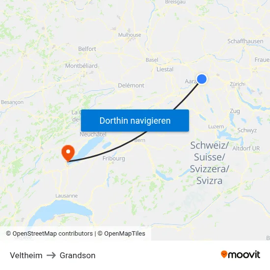 Veltheim to Grandson map