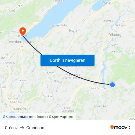 Crésuz to Grandson map