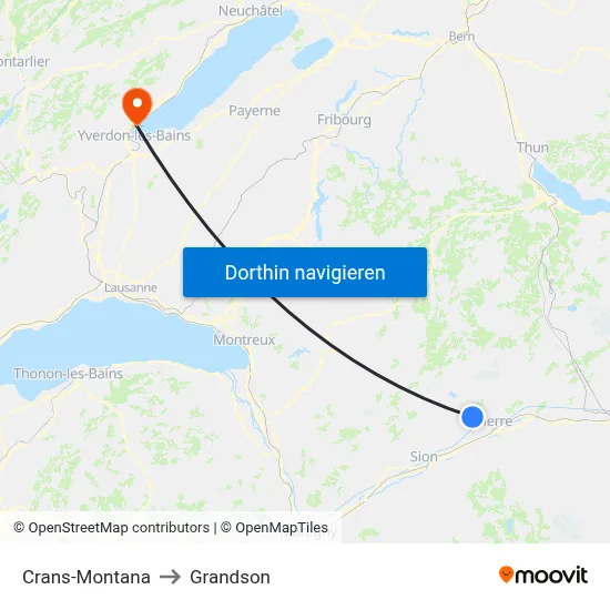 Crans-Montana to Grandson map