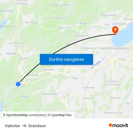 Vallorbe to Grandson map
