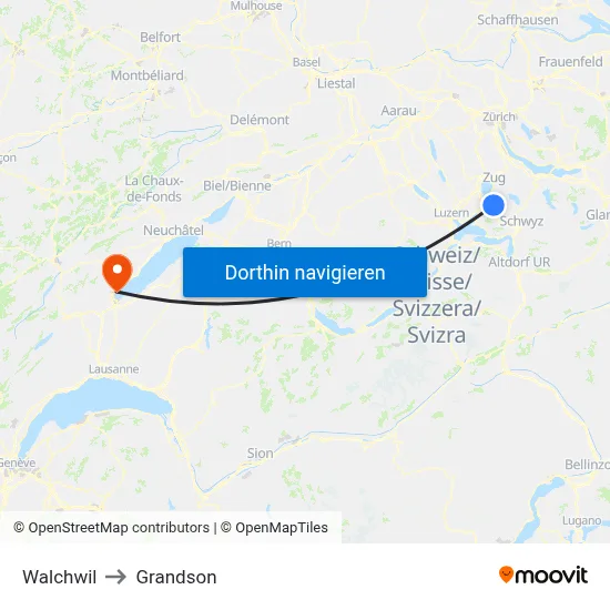 Walchwil to Grandson map