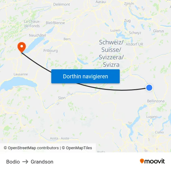 Bodio to Grandson map