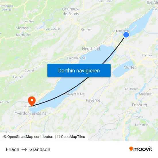 Erlach to Grandson map