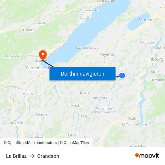 La Brillaz to Grandson map