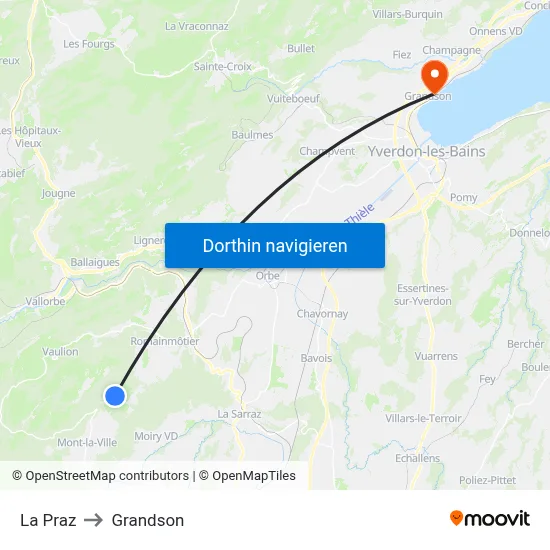 La Praz to Grandson map