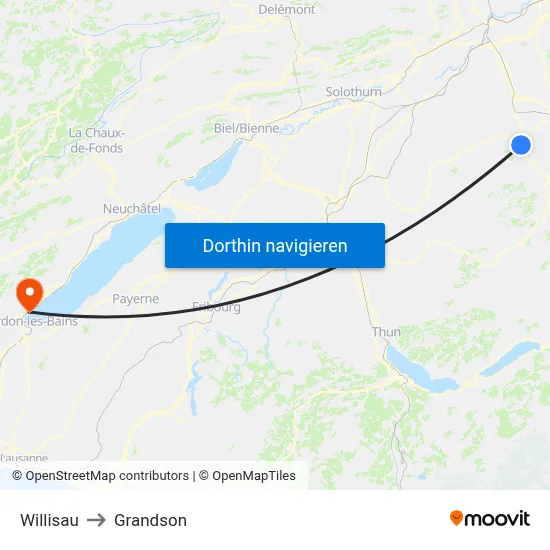 Willisau to Grandson map