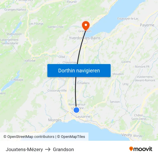 Jouxtens-Mézery to Grandson map