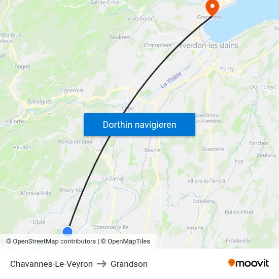 Chavannes-Le-Veyron to Grandson map