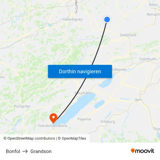 Bonfol to Grandson map