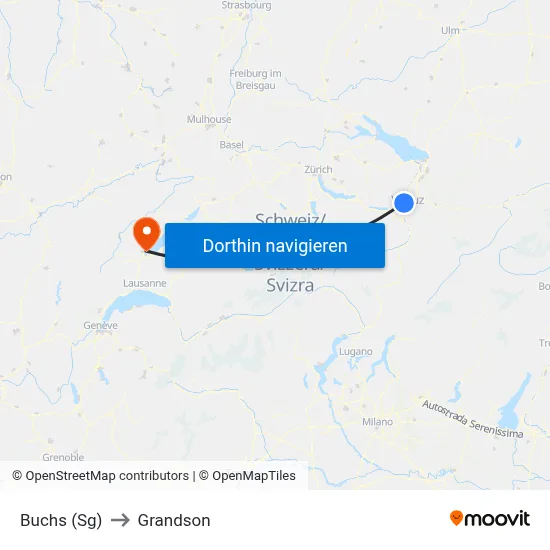 Buchs (Sg) to Grandson map