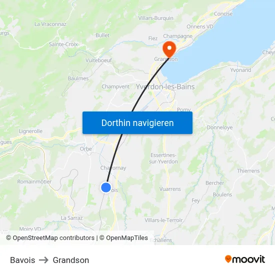 Bavois to Grandson map