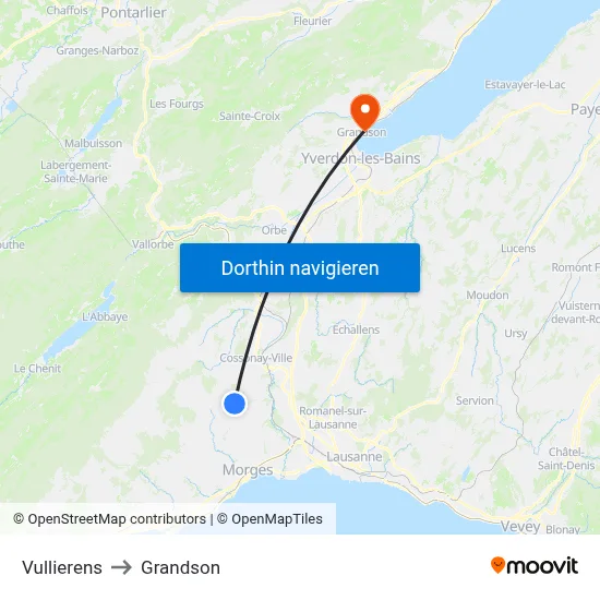 Vullierens to Grandson map