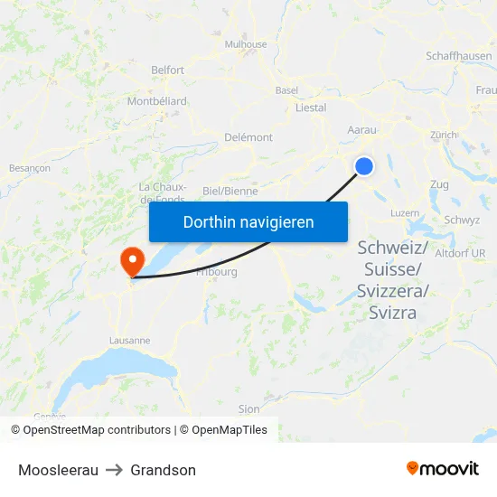 Moosleerau to Grandson map