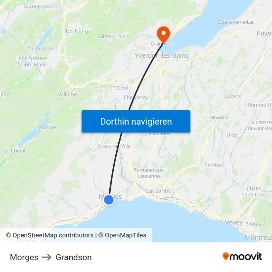 Morges to Grandson map