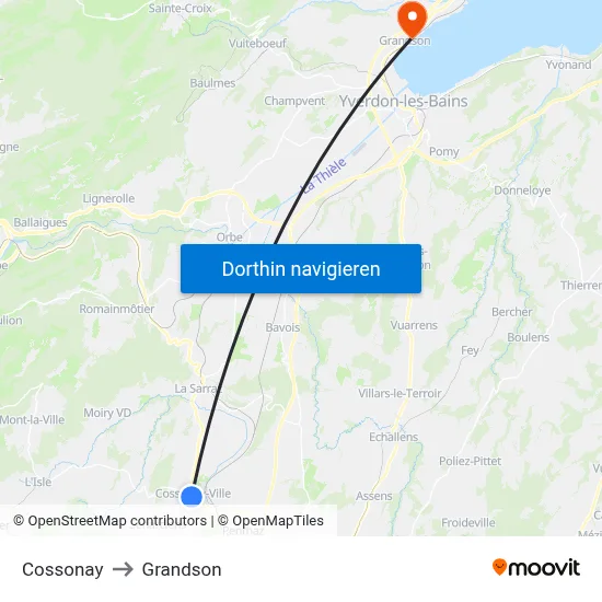 Cossonay to Grandson map
