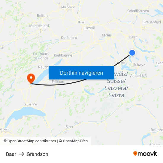 Baar to Grandson map