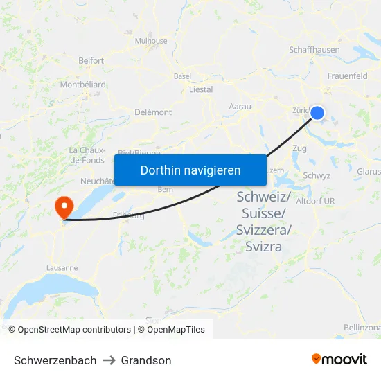 Schwerzenbach to Grandson map