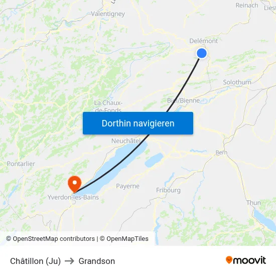 Châtillon (Ju) to Grandson map