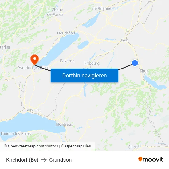 Kirchdorf (Be) to Grandson map