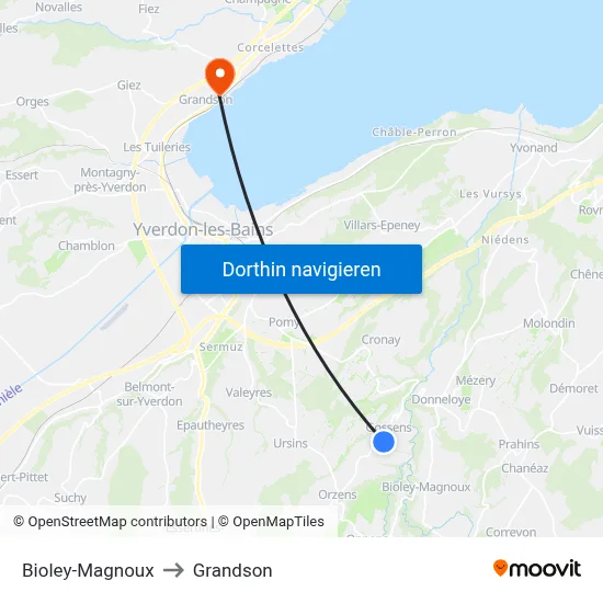 Bioley-Magnoux to Grandson map