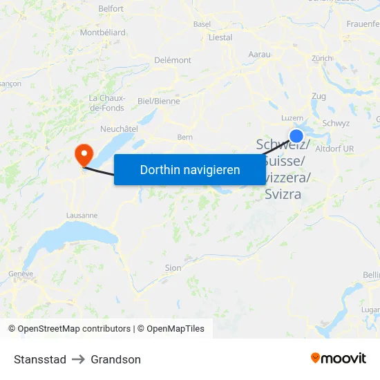 Stansstad to Grandson map