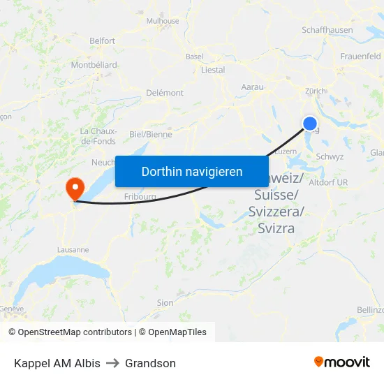 Kappel AM Albis to Grandson map