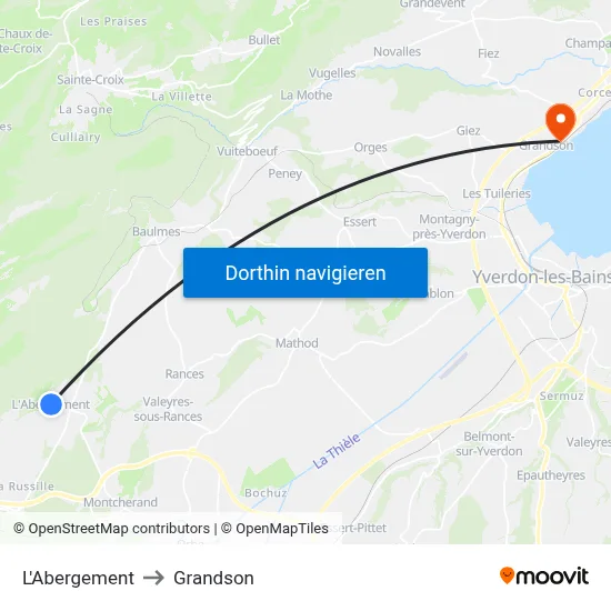 L'Abergement to Grandson map