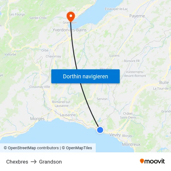 Chexbres to Grandson map