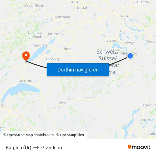 Bürglen (Ur) to Grandson map