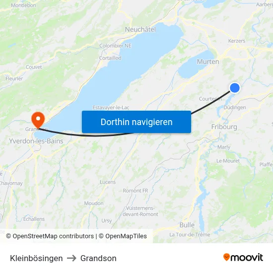 Kleinbösingen to Grandson map