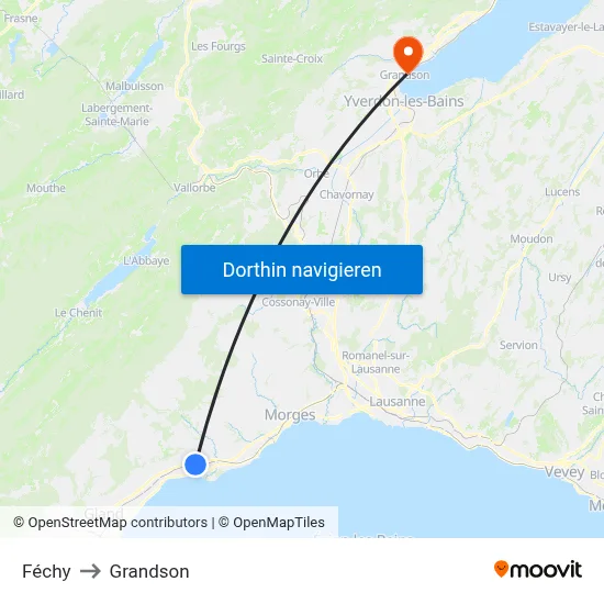 Féchy to Grandson map