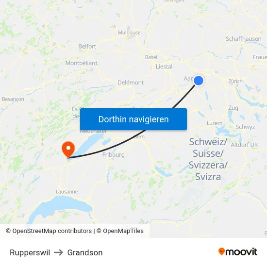 Rupperswil to Grandson map