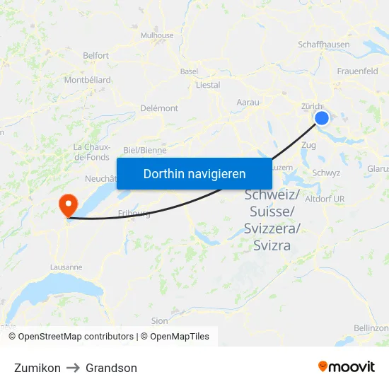 Zumikon to Grandson map