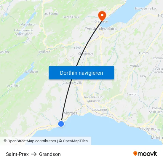 Saint-Prex to Grandson map