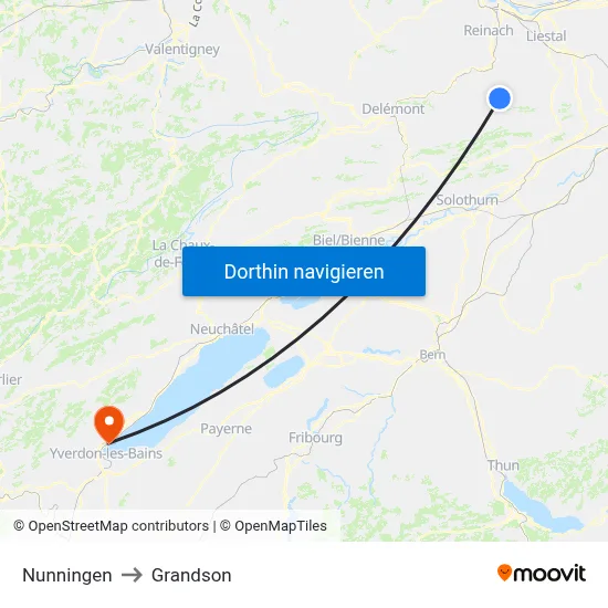 Nunningen to Grandson map