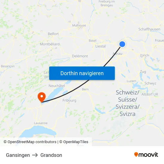 Gansingen to Grandson map