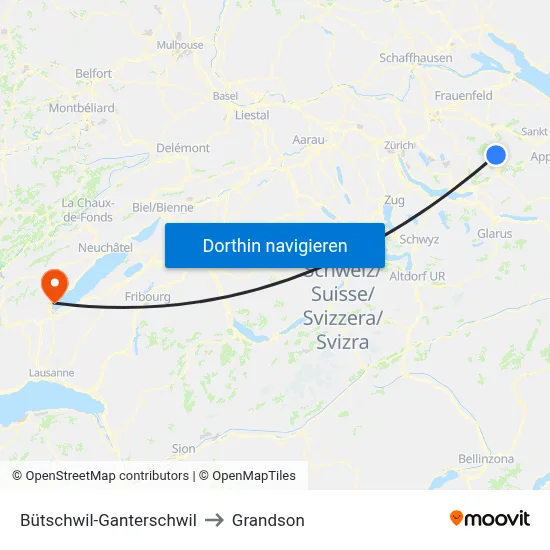 Bütschwil-Ganterschwil to Grandson map